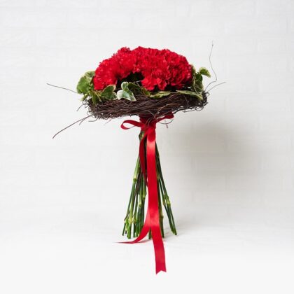 Buchet în Forma de Inimă din Garoafe Catifelate Rosii "Be My Valentine"